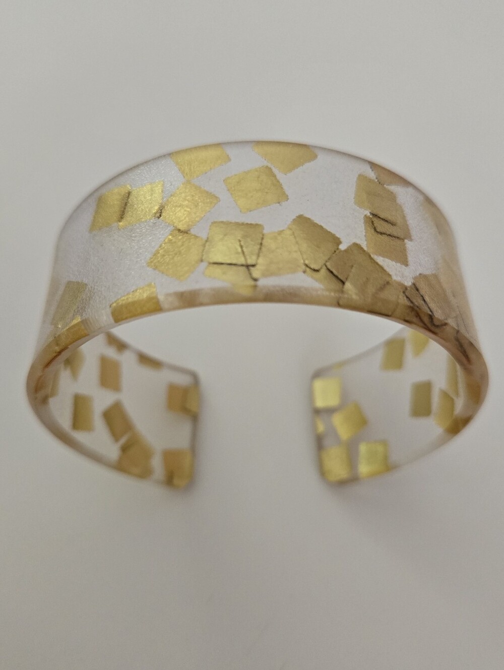 Clear Lucite Cuff Bracelet with Gold Confetti